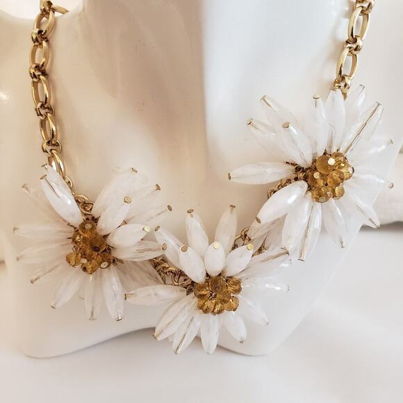 1970s Style Flower Power Tubular Crystal and Rhinestone Gold Tone Necklace - Picture 2 of 7